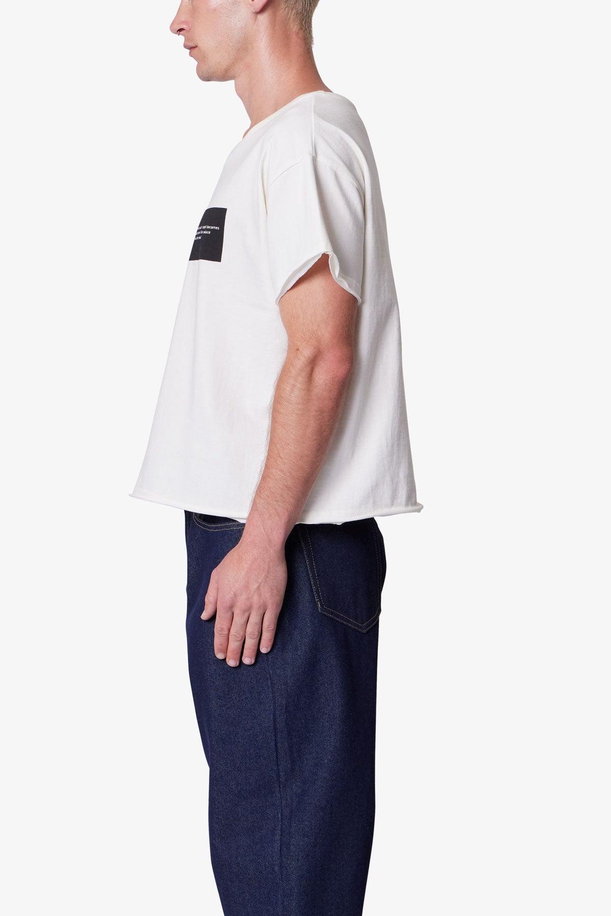 Distressed Wide Neck Tee - Antique White