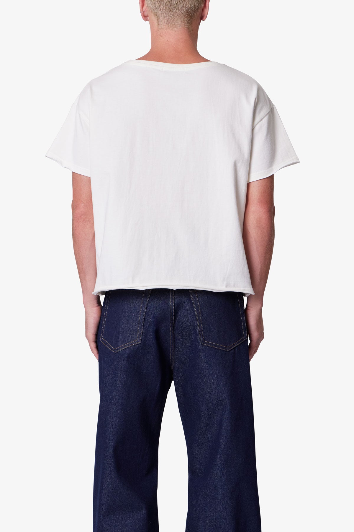 Distressed Wide Neck Tee - Antique White