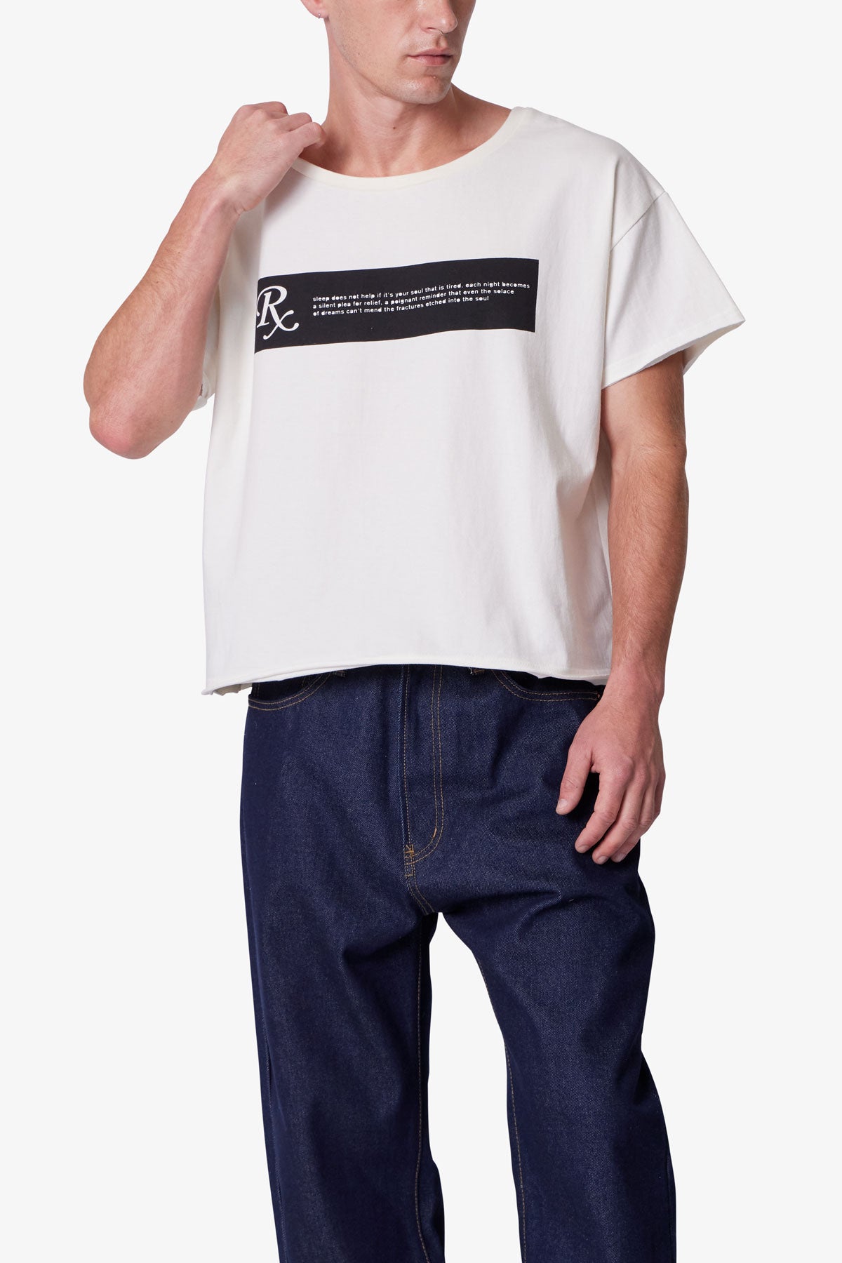 Distressed Wide Neck Tee - Antique White