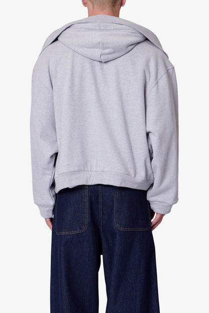 Double Layer Sleeve Scarf Hoodie - Grey
