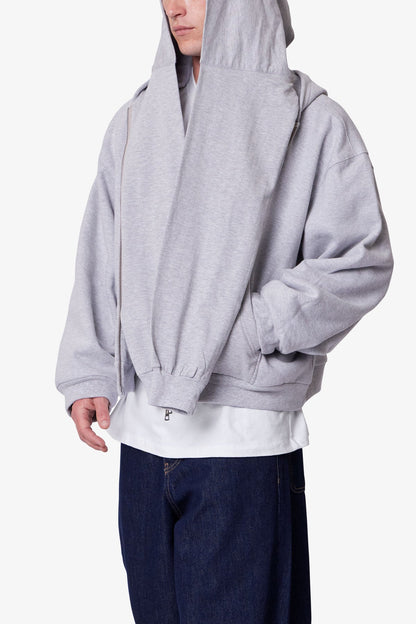 Double Layer Sleeve Scarf Hoodie - Grey