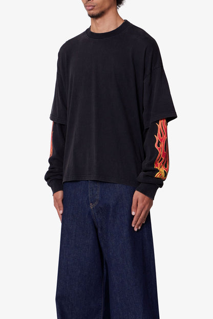 Double Layer Thermal Sleeve Tee - Washed Black