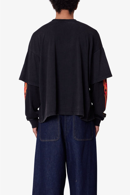 Double Layer Thermal Sleeve Tee - Washed Black