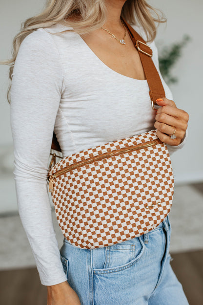 Patsy Checkered Bum Bag - Cognac