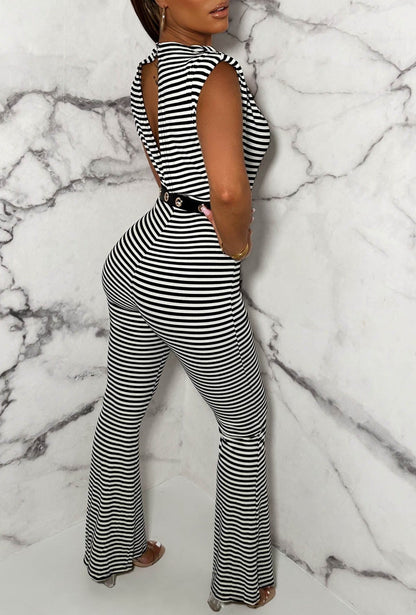 Chic Chick Black Stripe Slash Neck Jumpsuit