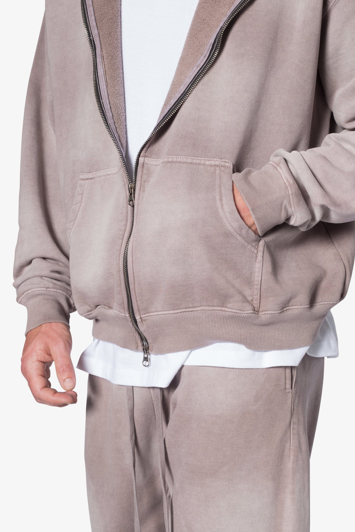Faded Basic Zip Up Hoodie - Washed Mauve