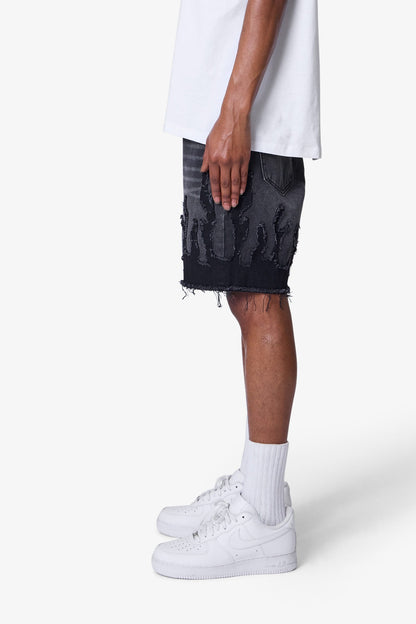 Flame Denim Shorts - Washed Black