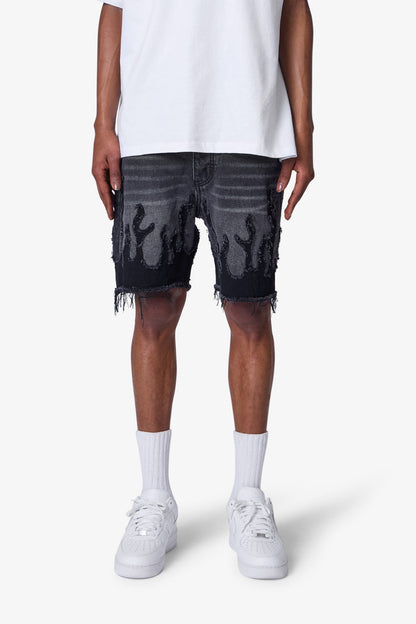 Flame Denim Shorts - Washed Black