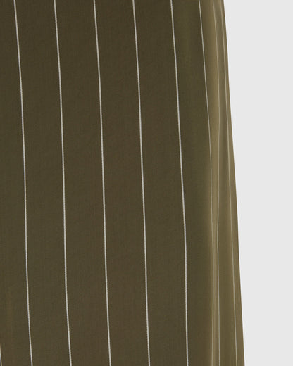 Zoe Pinstripe Elastic High Waist Satin Trousers | Khaki