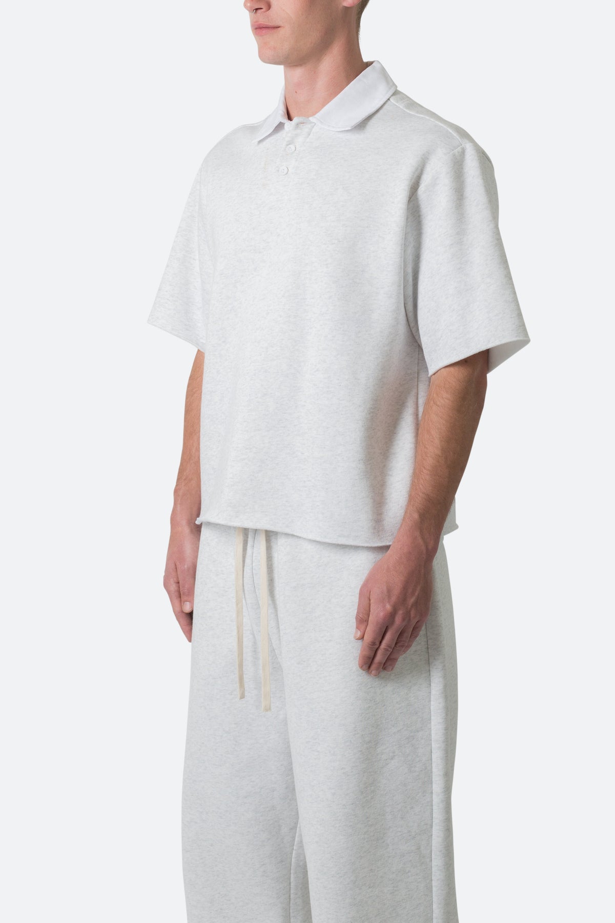 Fleece Oversized Polo Shirt - Heather Grey