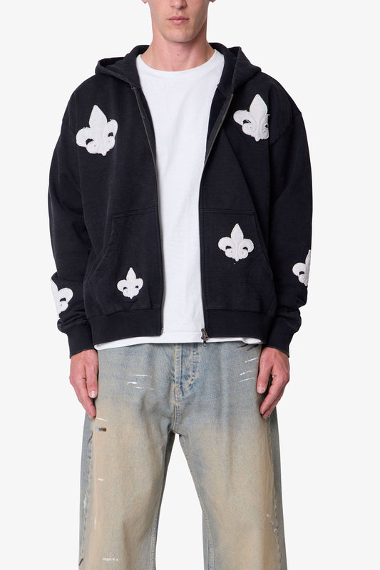 Fleur Zip Up Hoodie - Washed Black
