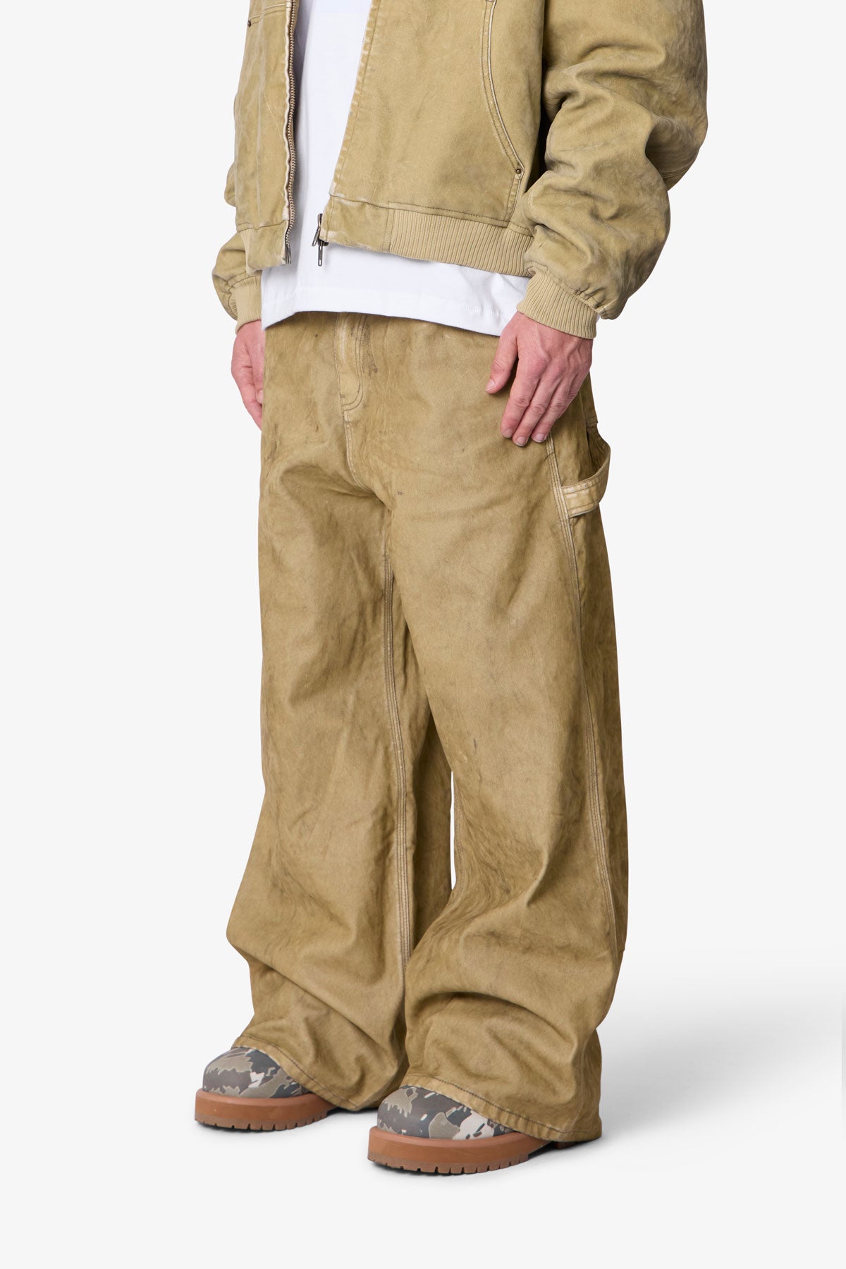 Flocked Oversized Work Pants - Tan