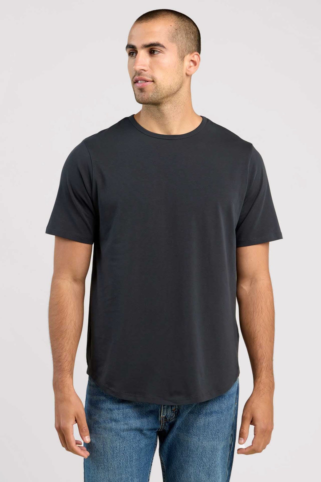 Short Sleeve Curved Hem T-Shirt | Black
