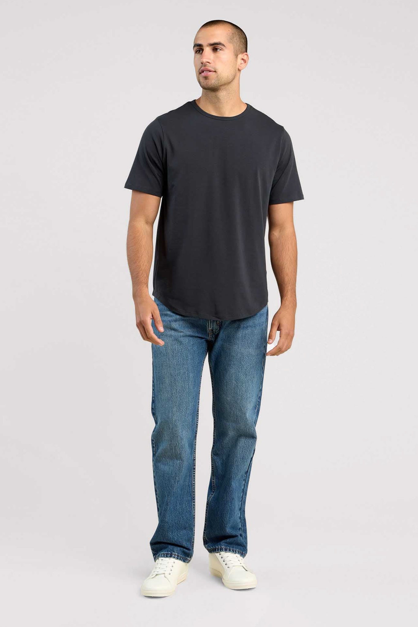 Short Sleeve Curved Hem T-Shirt | Black