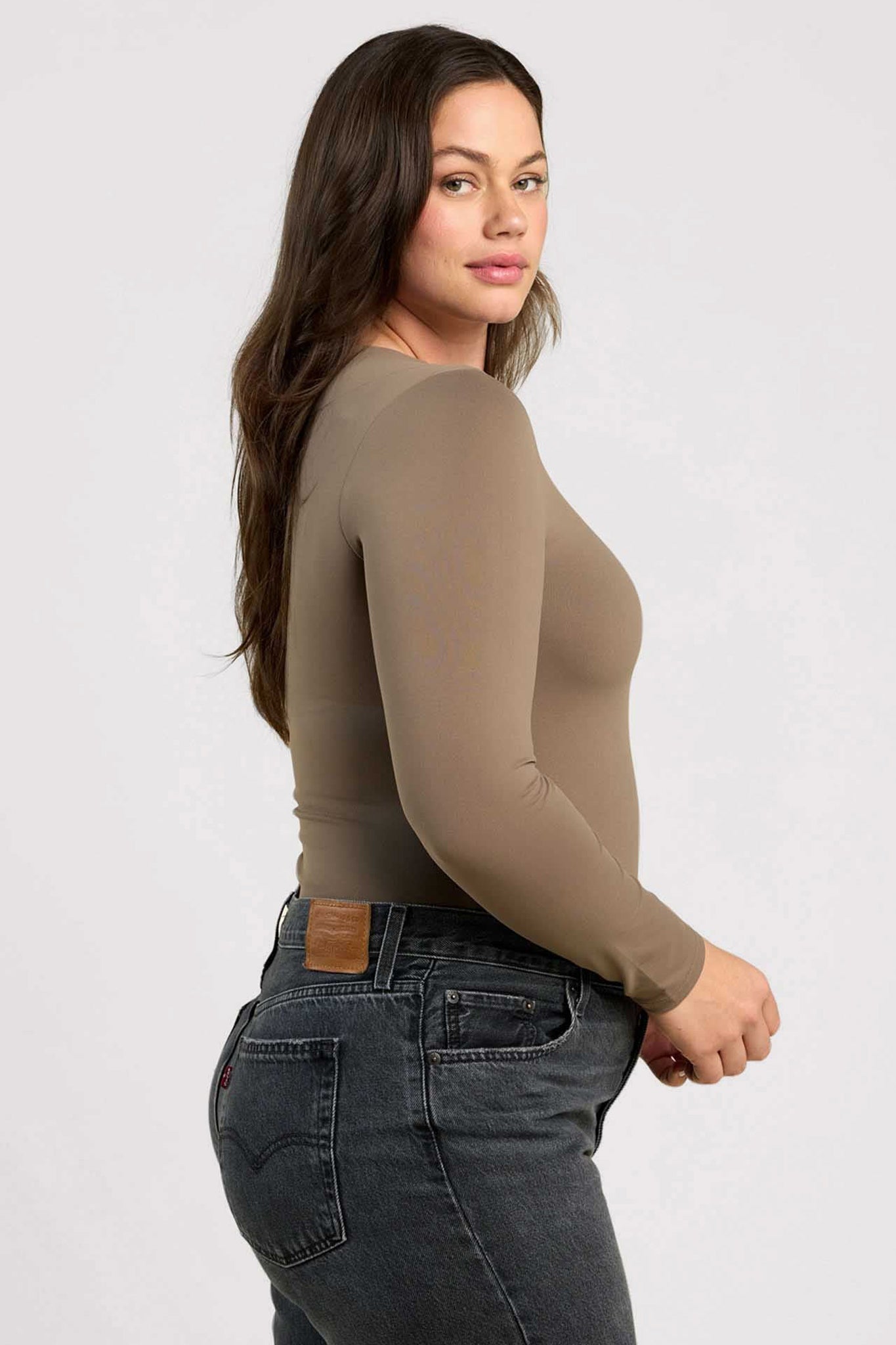 Long Sleeve Crewneck Bodysuit | Mocha