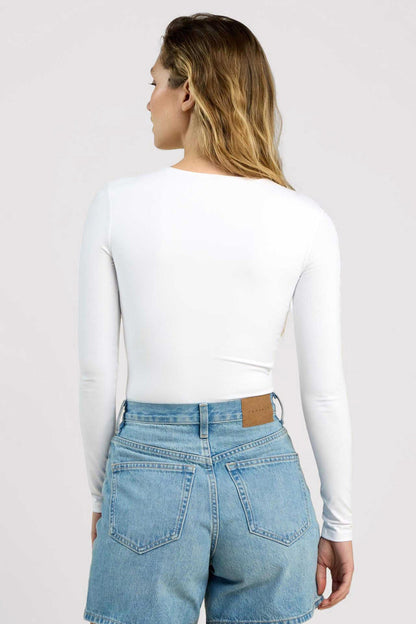 Long Sleeve Crewneck Bodysuit | White