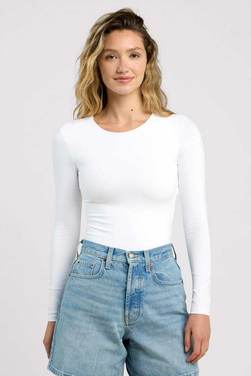 Long Sleeve Crewneck Bodysuit | White