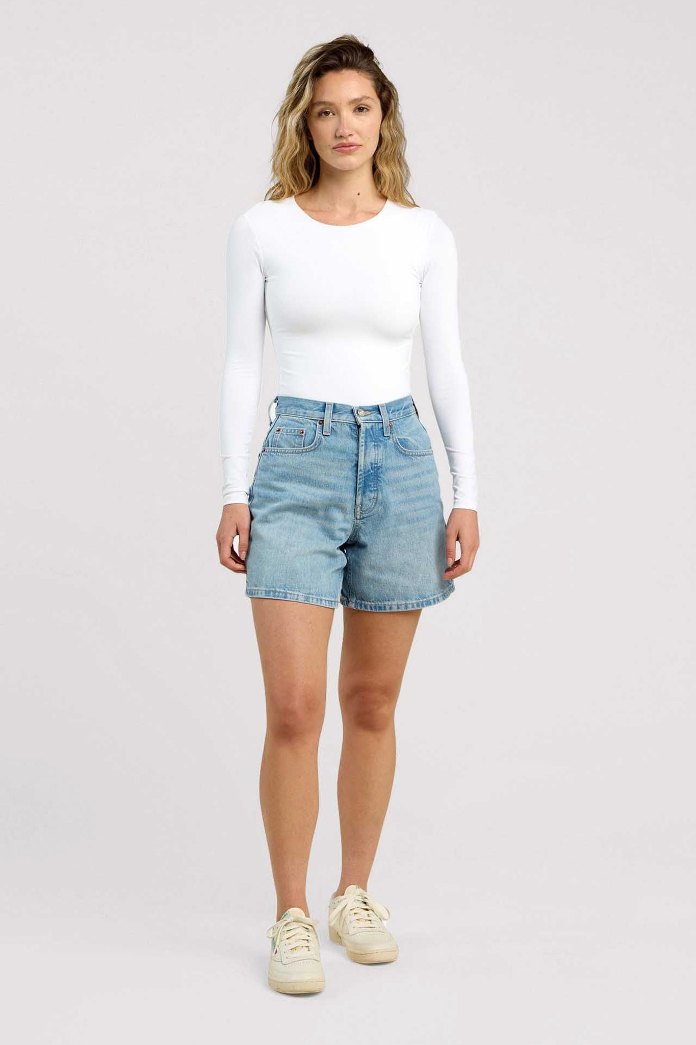 Long Sleeve Crewneck Bodysuit | White