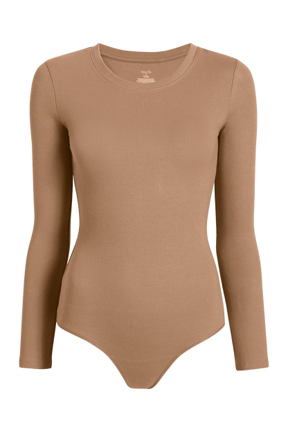 Long Sleeve Ribbed Crewneck Bodysuit | Cinnamon