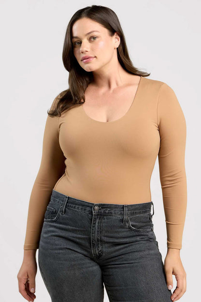 Long Sleeve Scoop Neck Bodysuit | Cinnamon