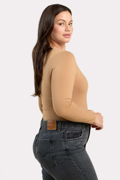 Long Sleeve Scoop Neck Bodysuit | Cinnamon