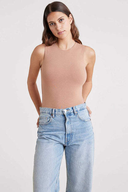 Cotton Stretch Classic Crewneck Tank Bodysuit | Clay