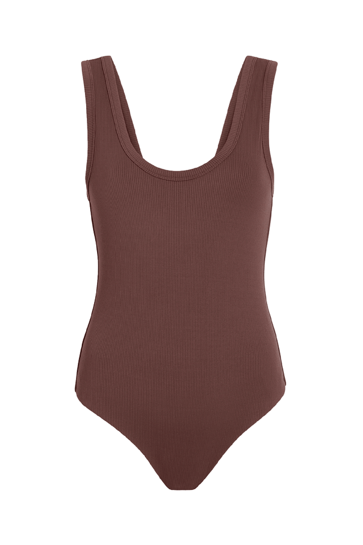 Ribbed Scoop Tank Bodysuit | Coffee
