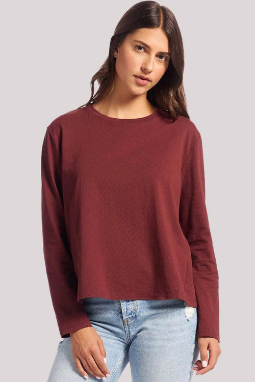 Vintage Cotton Long Sleeve Everyday T-Shirt | Black Cherry