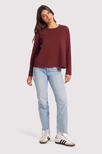 Vintage Cotton Long Sleeve Everyday T-Shirt | Black Cherry