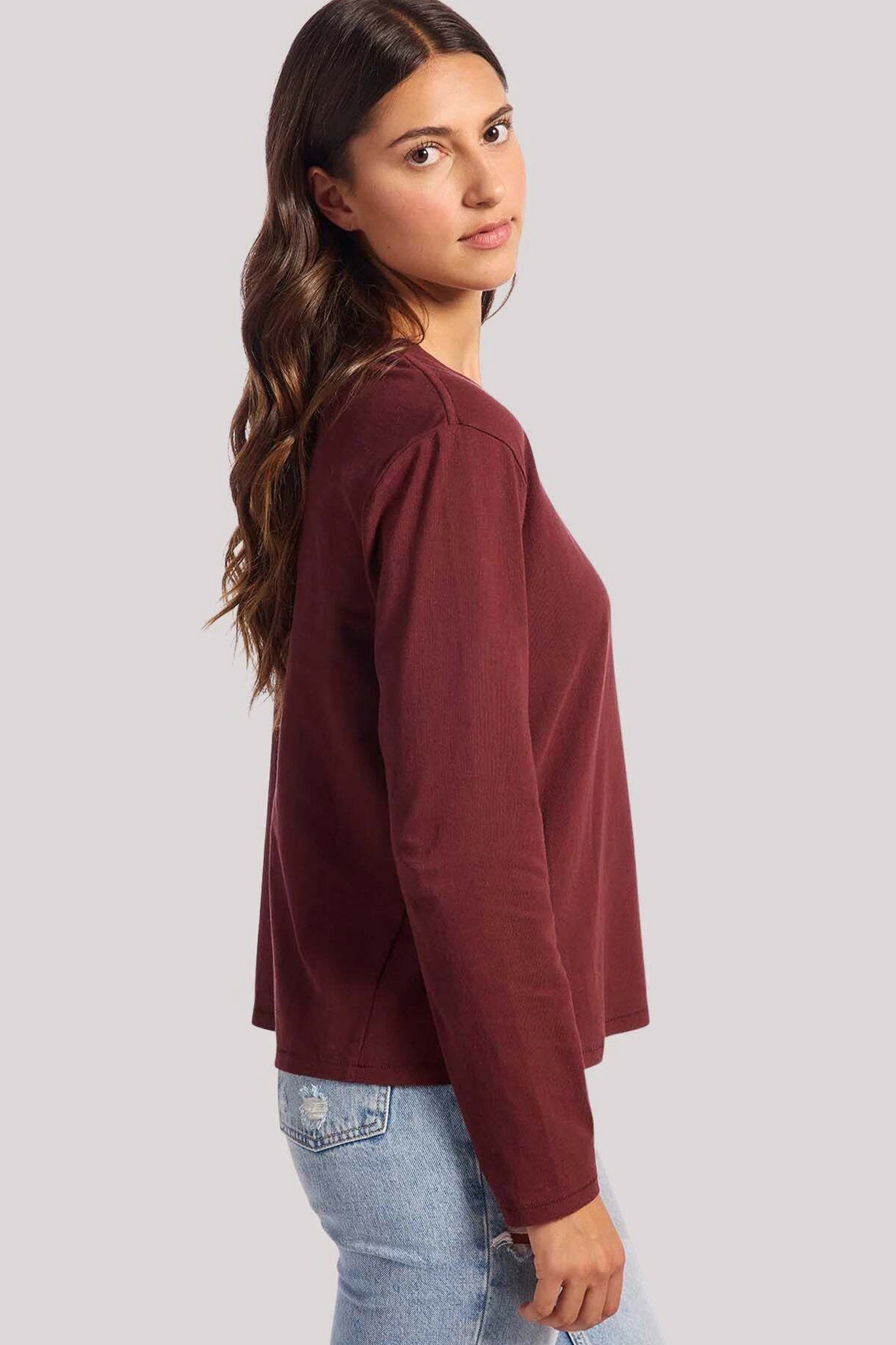 Vintage Cotton Long Sleeve Everyday T-Shirt | Black Cherry