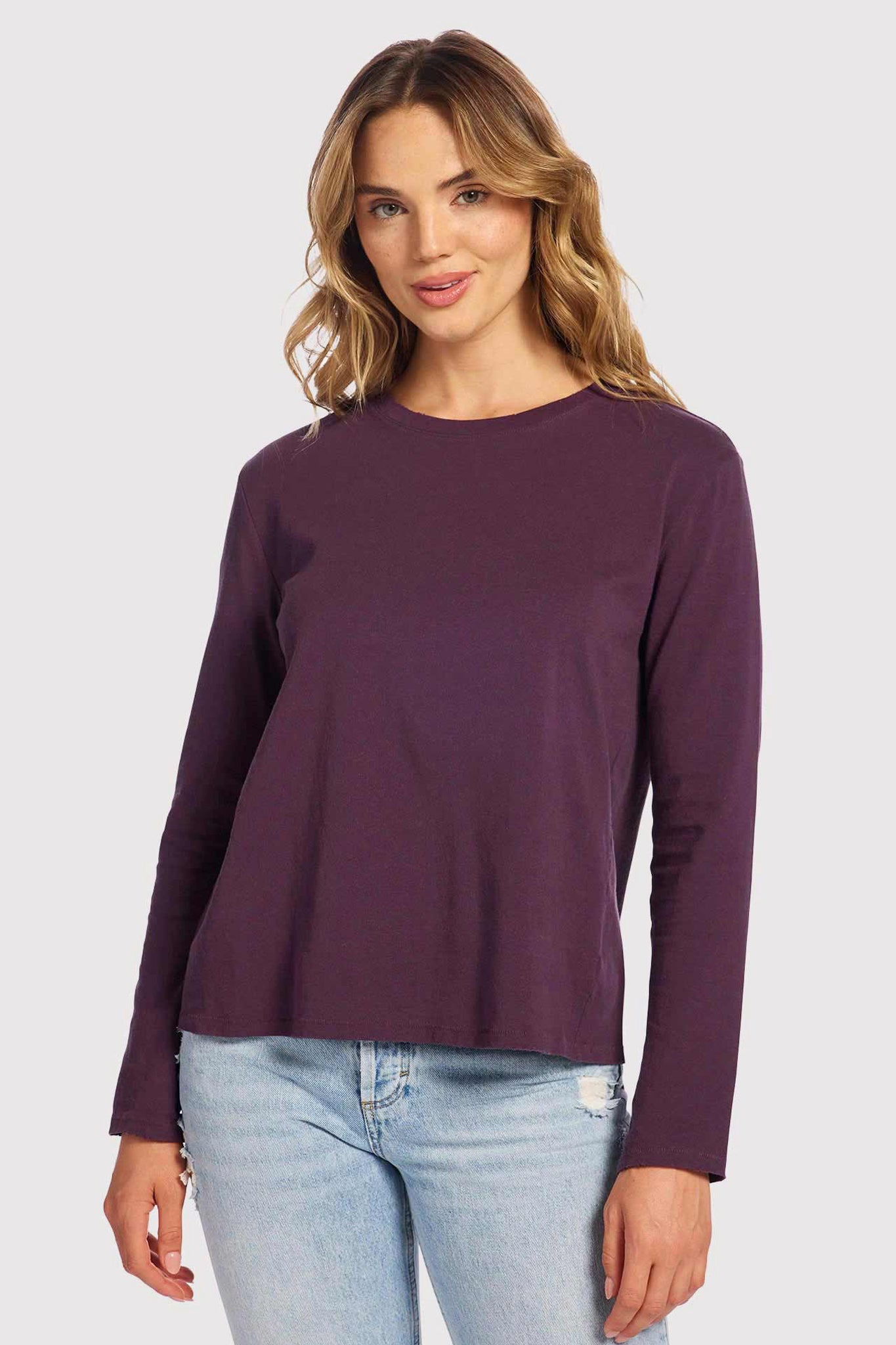 Vintage Cotton Long Sleeve Everyday T-Shirt | Plum