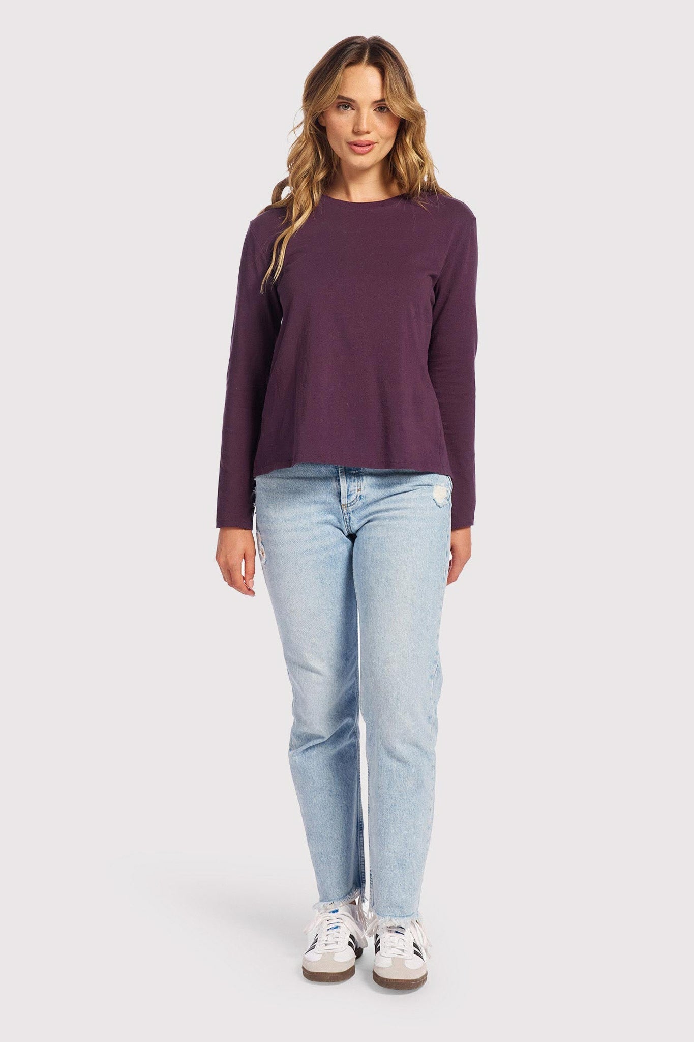 Vintage Cotton Long Sleeve Everyday T-Shirt | Plum