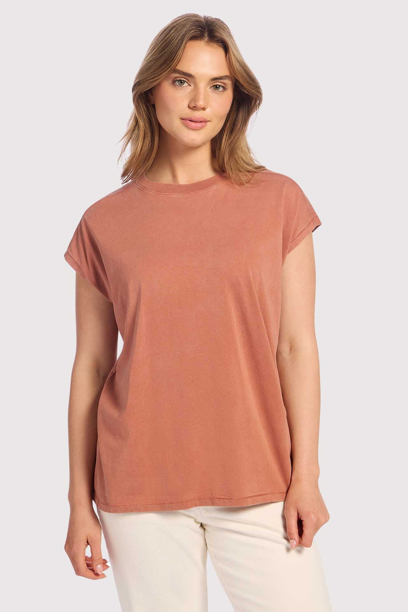 Soft Cotton Tunic Muscle Tee | Washed Clay