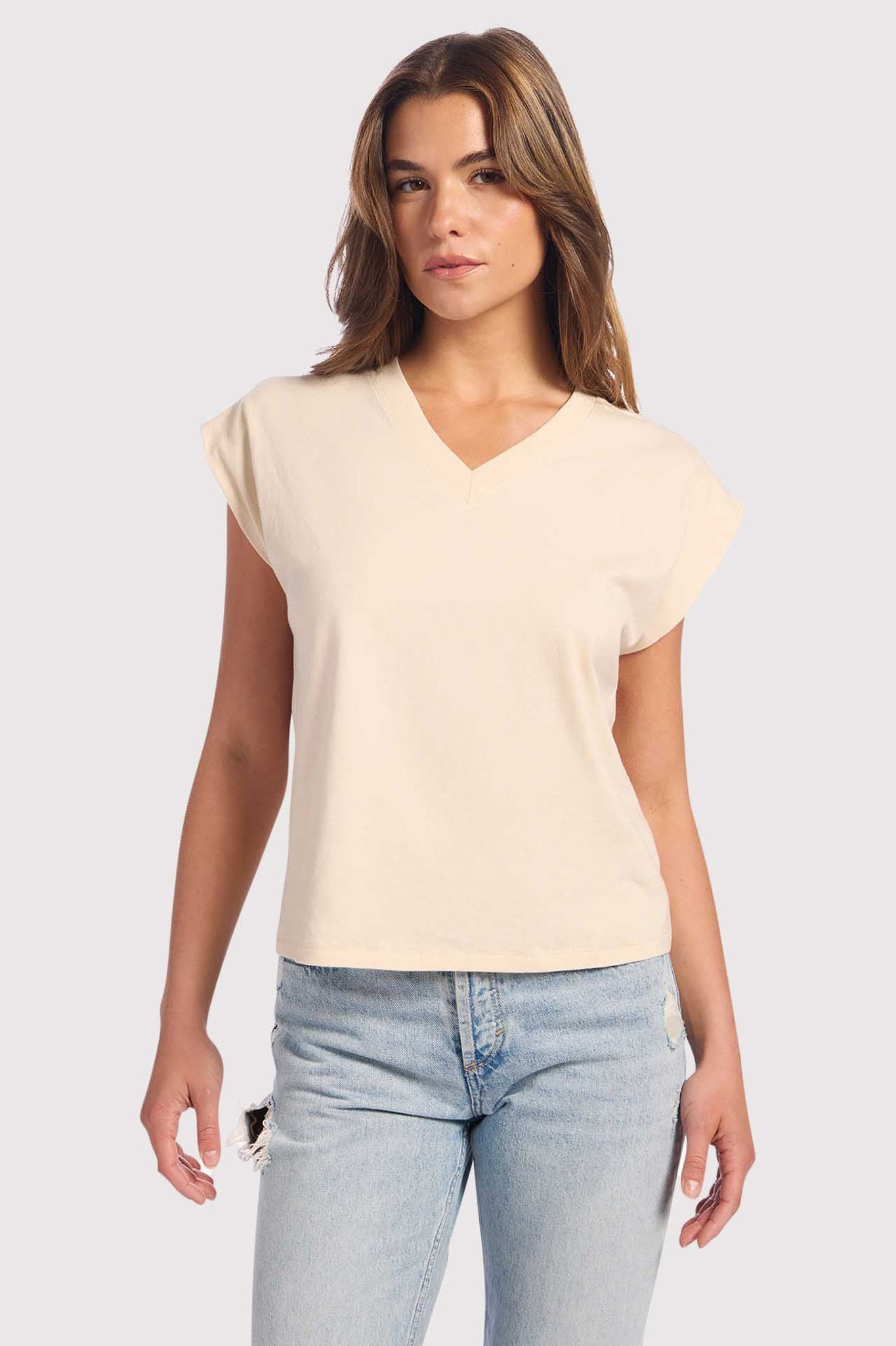 Soft Cotton V-Neck Muscle Tee | Bone