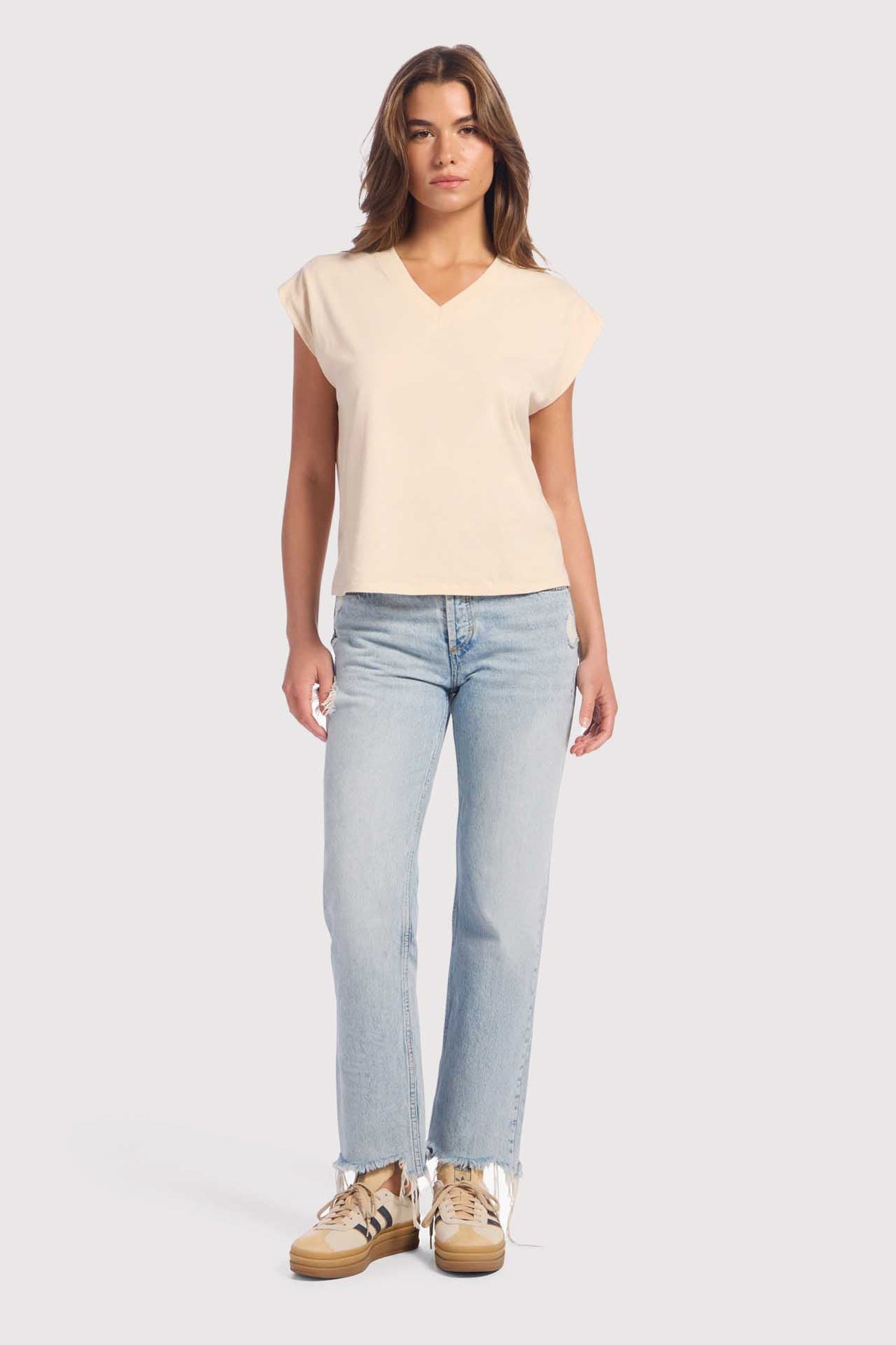 Soft Cotton V-Neck Muscle Tee | Bone