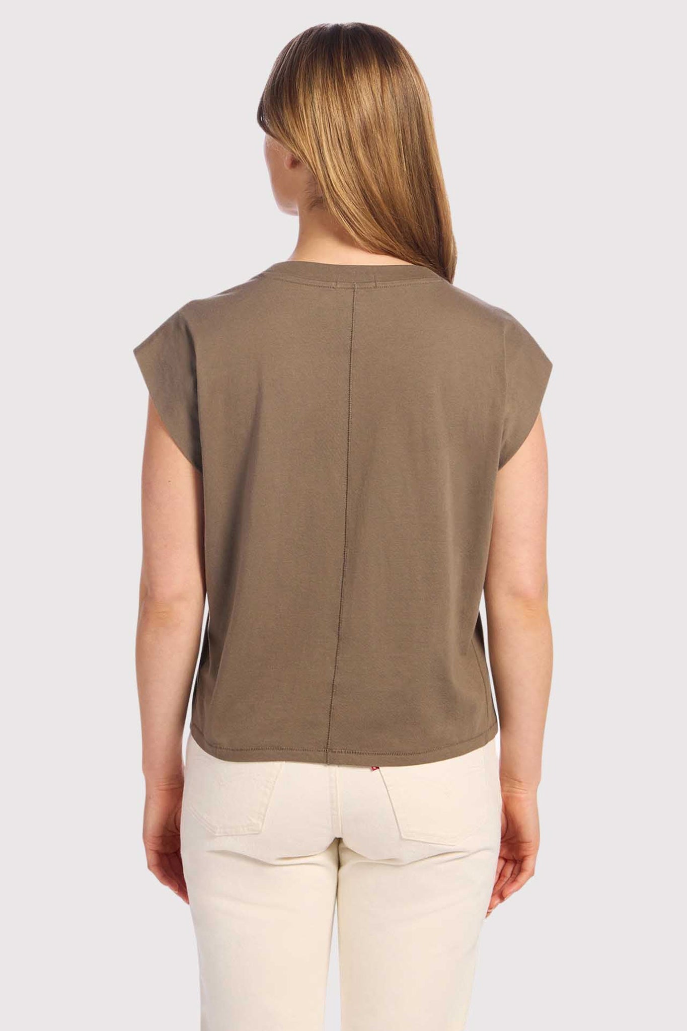Soft Cotton V-Neck Muscle Tee | Mocha