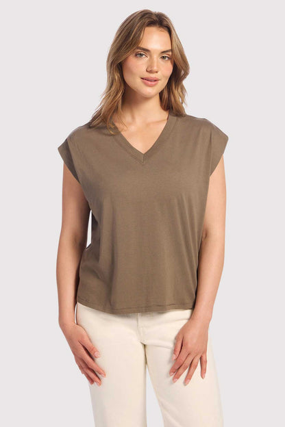 Soft Cotton V-Neck Muscle Tee | Mocha