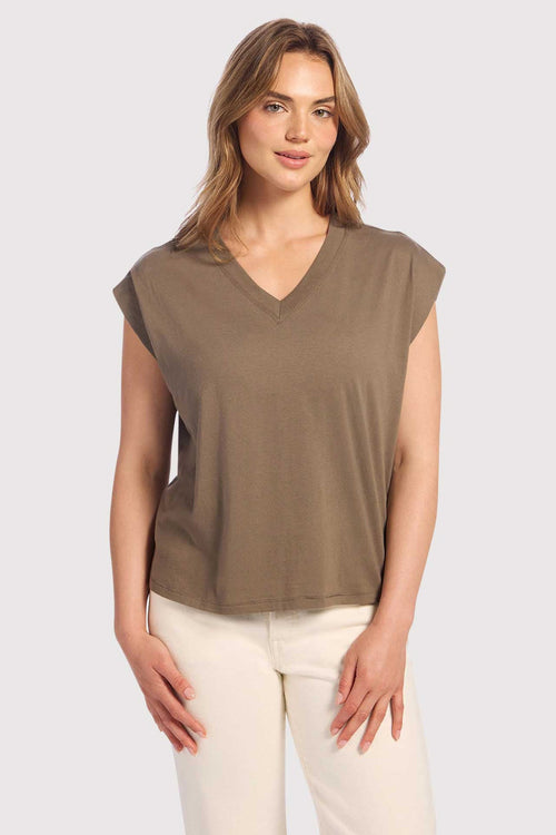 Soft Cotton V-Neck Muscle Tee | Mocha
