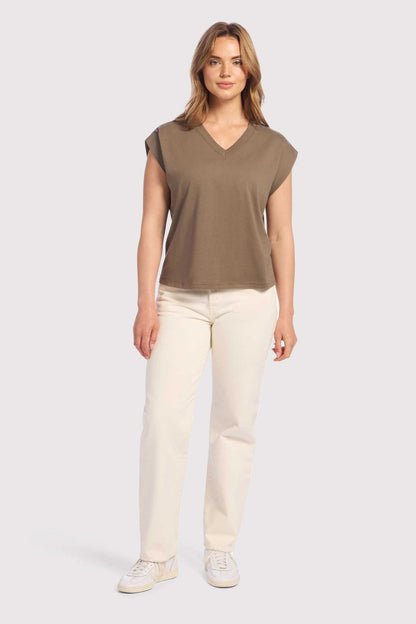 Soft Cotton V-Neck Muscle Tee | Mocha
