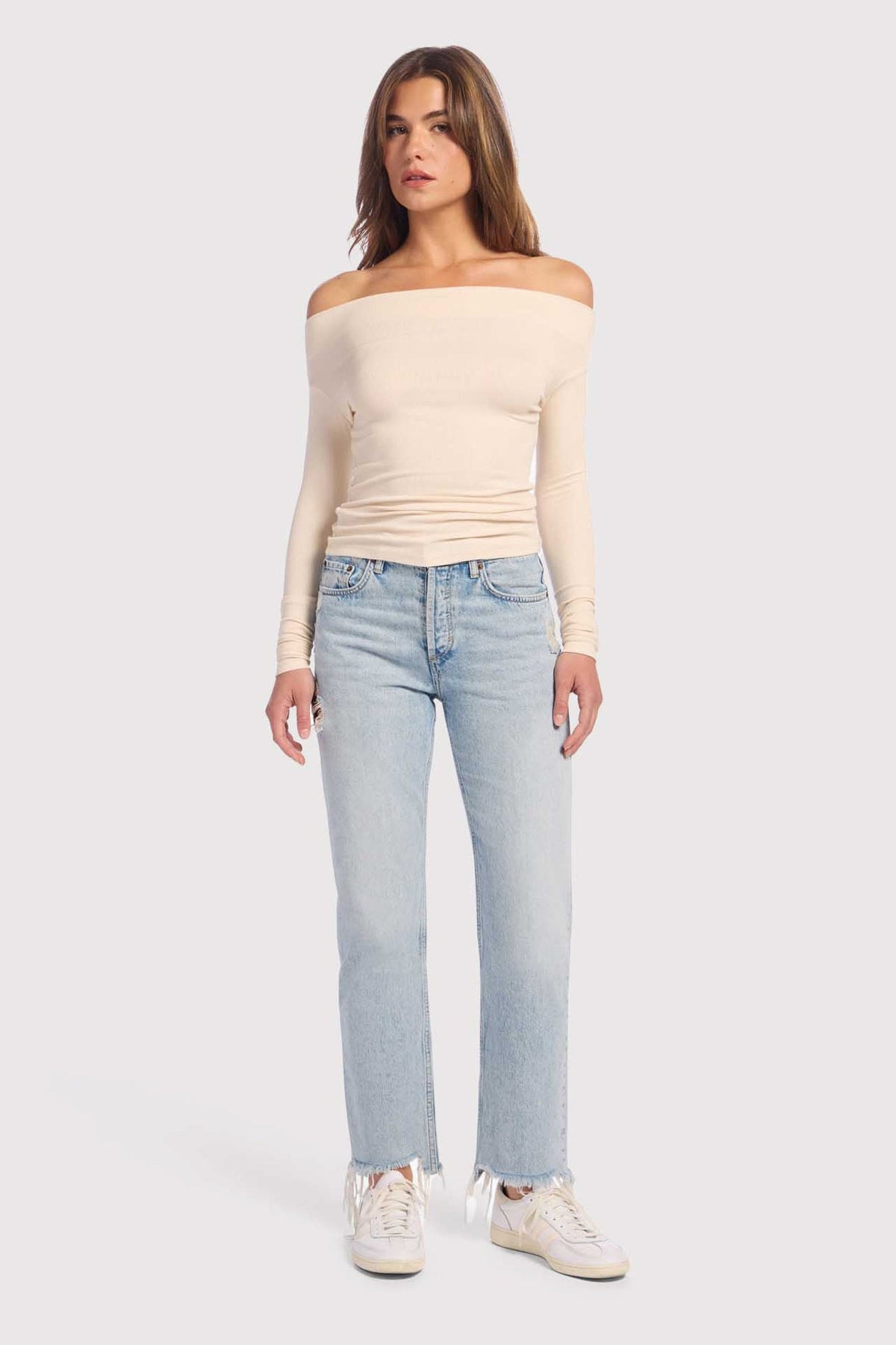 Slinky Rib Off-The-Shoulder Shirt | Bone