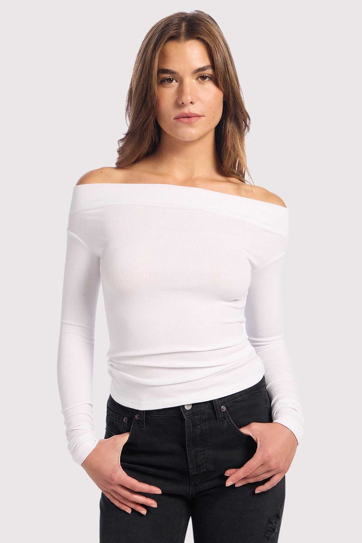 Slinky Rib Off-The-Shoulder Shirt