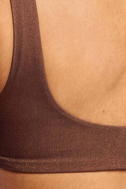 Shimmer Plunge Bikini Top | Coffee