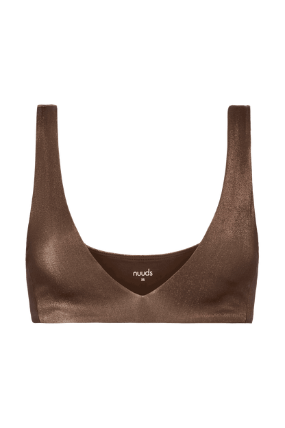 Shimmer Plunge Bikini Top | Coffee