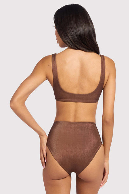 Shimmer Plunge Bikini Top | Coffee