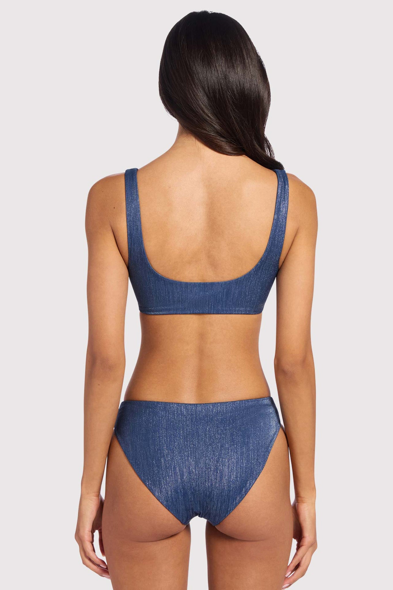 Shimmer Plunge Bikini Top | Navy