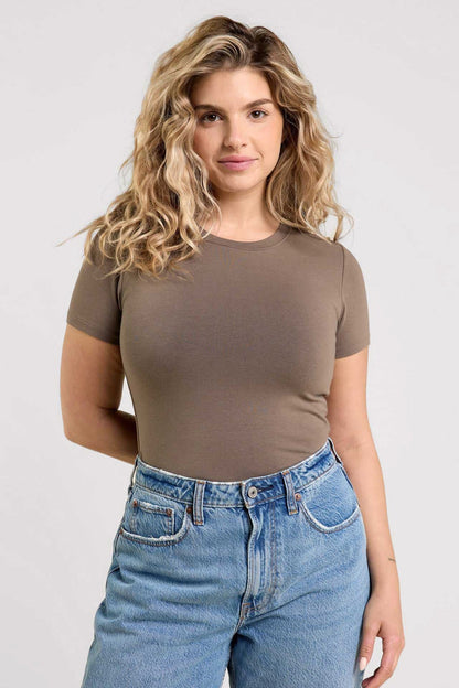 Cotton Stretch Short Sleeve Crewneck Bodysuit