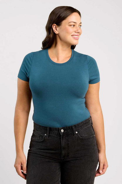Cotton Stretch Short Sleeve Crewneck Bodysuit