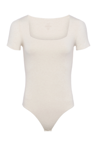 Cotton Stretch Short Sleeve Square Neck Bodysuit | Heather Bone