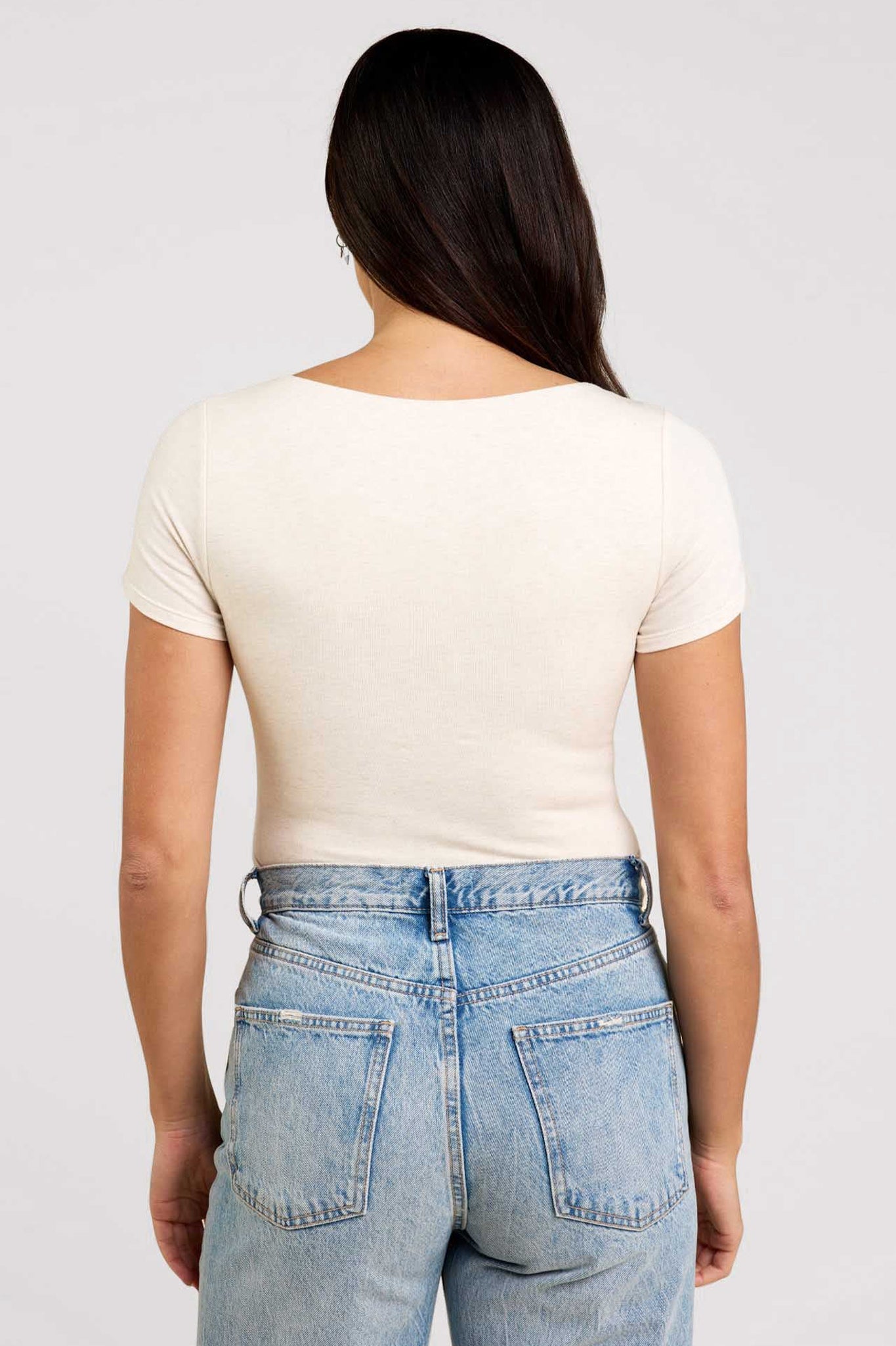 Cotton Stretch Short Sleeve Square Neck Bodysuit | Heather Bone