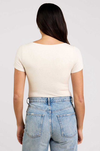 Cotton Stretch Short Sleeve Square Neck Bodysuit | Heather Bone